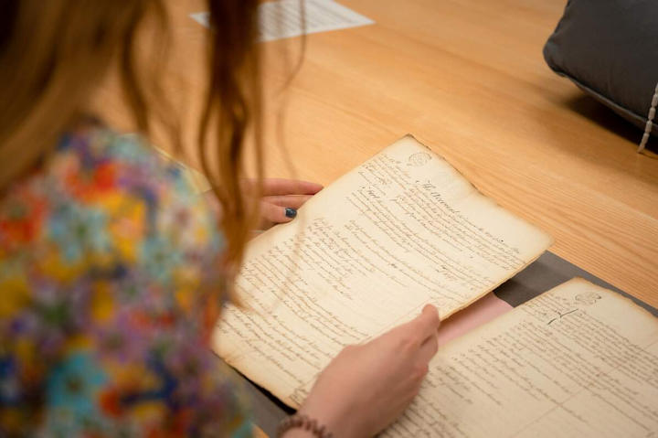 A student studies historical papers